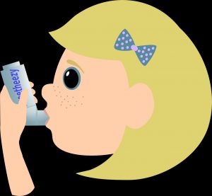 Clipart of girl using asthma inhaler